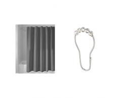 iDesign Duschvorhang, Stoff, dunkelgrau, 180,0 cm x 200,0 cm & 76770EU Duschvorhang Rollerz, durchsichtig/chrom, 12 Stück
