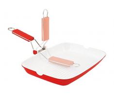 Home Grilly Rechteckige Grillpfanne, Keramik, Weiß/Rot, 34x24 cm