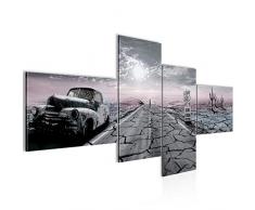 Bilder Auto Route 66 Wandbild 200 x 100 cm Vlies - Leinwand Bild XXL Format Wandbilder Wohnzimmer Wohnung Deko Kunstdrucke Rosa Grau 4 Teilig - MADE IN GERMANY - Fertig zum Aufhängen 600341c