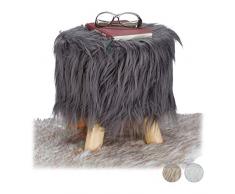 Relaxdays Fell Hocker, flauschig, 4 Holzbeine, gepolsterter Fußhocker, Kunstfell, rund, Dekohocker HxD: 31x31 cm, grau, Größe