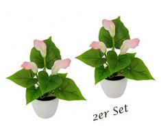 Flair Flower Mini Topf, 2er Set, Rosa, Kunst-Blume, Calla, Künstliche-Pflanze, Polyester, Kunststoff, hell, 20 cm hoch, 16 cm breit