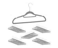 Relaxdays Kleiderbügel 50er Set, Premium, schmal, Rutschfester Samtbezug, platzsparend, 360° drehbar, Hosenbügel, grau, Pack