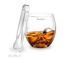 Final Touch Stainless Steel Edition On The Rocks Drinking Glass Set - Whiskyglas Glas und Eiskugel Set, Edelstahl Bälle & Zangen