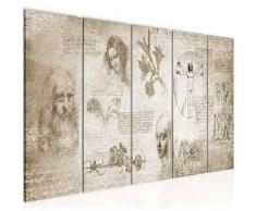 Bilder Werke von Leonardo Da Vinci Wandbild 150 x 60 cm Vlies - Leinwand Bild XXL Format Wandbilder Wohnzimmer Wohnung Deko Kunstdrucke Braun 5 Teilig - MADE IN GERMANY - Fertig zum Aufhängen 700456a
