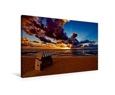 Calvendo Premium Textil-Leinwand 75 cm x 50 cm quer, EIN Motiv aus dem Kalender Sonnenuntergänge, an der Nordseeküste vor Cuxhaven | Wandbild, Bild auf am Sahlenburger Strand Natur Natur