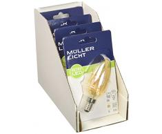 MÜLLER-LICHT 400188 A+, 4er-Set Retro-LED Lampe Kerzenform ersetzt 17 W, Glas, 2,2 W, E14, gold, 3.5 x 3.5 x 9.8 cm