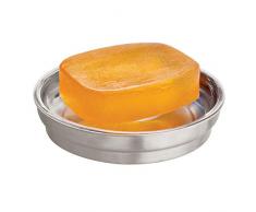 iDesign Austin Seifenschale, runder Seifenhalter aus Metall für Badezimmer und Küche, durchsichtig/mattsilberfarben