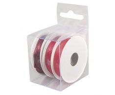 Rayher 5166518 Satinbänder, 3 mm, 3 Rollen à 6 m, Box 18 m, rot