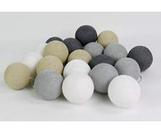 Cotton Ball Lights Beige 50 LED Lichterkette mit USB Anschluss, Baumwolle, weiß - cream - hell grau - mittelgrau