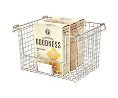 iDesign Aufbewahrungskorb, Korb XL für Bad, Küche und Büro, stapelbarer Metallkorb mit Griffen für Kosmetik, Schreibwaren etc., silberfarben