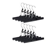 Relaxdays Hosenbügel Metall 10er Set, 360° drehbarer Haken, fest schließend, Rockbügel, gummierte Klemmen, 26cm, schwarz, PVC, Pack