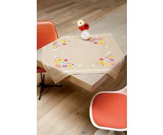 Vervaco Tischdecke beige Blumen bedruckte Decke/Läufer mit Webrand, Baumwolle, Mehrfarbig, 80.0 x 80.0 x 0.30000000000000004 cm, 1 Einheiten