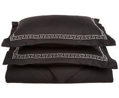 Superior - Superweicher, leichtgewichtiger/knitterfester Bettbezug mit königlichen Stickereien auf Kopfkissenbezügen mit Stehsaum in einer Geschenkbox, 269 x 234 cm, 100 % gebürstete Mikrofaser, schwarz/grau