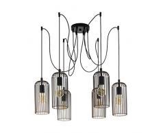EGLO Pendellampe Roccamena, 6 flammige Vintage Pendelleuchte, Retro Hängelampe aus Stahl, Farbe: schwarz, kupfer, Fassung: E27