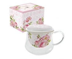 Easy Life 353FLDA Set 1 Tasse mit Teesieb, 25 cl, Boro Silikat und Porzellan Floral Damask, 0,25 l, mehrfarbig