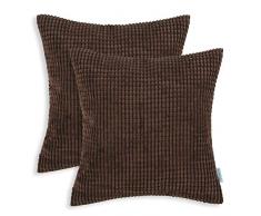 CaliTime Kissenbezüge Kissenhülle 2er-Pack Kissenbezug Supersoft Corduroy Corn Striped Beide Seiten Dekokissenbezüge Cases 60cm x 60cm Kaffee