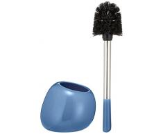 WENKO WC-Garnitur Polaris, hochwertiger Toilettenbürstenhalter aus edler Keramik, inklusive Toilettenbürste, 15 x 34,5 x 14,5 cm, Dunkelblau