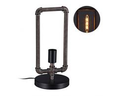 Relaxdays Wasserrohr Tischlampe, Industrial Stil, Rohrlampe Vintage, E27, HxD: 41x18 cm, Retro Tischleuchte, grau-braun