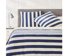 AmazonBasics - Bettwäsche-Set, Jersey, breite Streifen, 200 x 200 cm / 80 x 80 cm, Marineblau