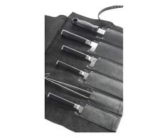 Messertasche Küchenmesser, Messerrolle für Profis, Rolltasche für Köche, aus gewachstem Öko Rindleder, hergestellt in Deutschland, 6 Einzelköcher, grau, von Wunschleder-Home