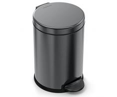 simplehuman, 4,5 Liter, runder Treteimer, schwarzer Edelstahl, 10 Jahre Garantie