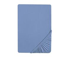 biberna 2744/256/087 Biber Spannbetttuch, Reaktiv gefärbt, nach Öko-Tex Standard 100, ca. 180 x 200 cm bis 200 x 200 cm, Farbe: Blau