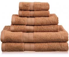 Superior - 6-teilige Kollektion, weiches/saugfähiges Handtuchset, Kunstseide aus Bambus und Baumwolle, kakaofarben
