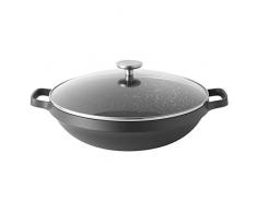 BergHOFF Gem Chinesischer Wok mit Glasdeckel, antihaftbeschichtet, induktionsgeeignet, 32 cm, schwarz