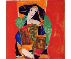 Legendarte PL-076 Wandbild Einer Frau. Digitaldruck auf Leinwand Egon Schiele Farbe, Mehrfarbig, 60 x 60 cm