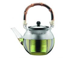 Bodum Assam Teebereiter mit Edelstahlfilter und Henkel, Glas, Bambus/Transparent Edelstahl, 14 cm