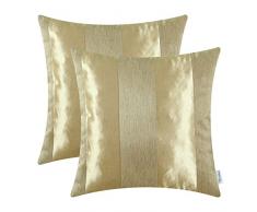CaliTime Kissenbezüge Kissenhülle Packung mit 2 Dekokissenbezüge Schalen für Couch Sofa Home Decoration Modern Shining & Dull Contrast Striped 45cm x 45cm Gold
