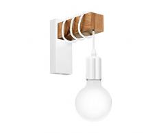 EGLO Wandlampe Townshend, 1 flammige Vintage Wandleuchte im Industrial Design, Retro Lampe aus Stahl und Holz, Farbe: weiß, braun, Fassung: E27