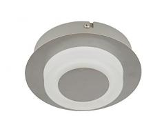 LED Deckenleuchte, Deckenlampe, 1 x 6 Watt, 550 Lumen, Abdeckung rund, Metall-Kunststoff, matt-nickel