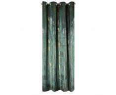 Eurofirany Vorhang Glatt Velvet Samt Blätter Gold Muster Trend Ösen Edel Elegant Hochwertig Glamour Schlafzimmer Wohnzimmer, Grün, 140x250cm