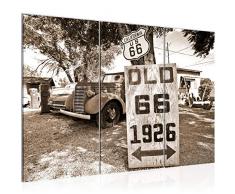 Bilder Vintage Auto Route 66 Wandbild 120 x 80 cm Vlies - Leinwand Bild XXL Format Wandbilder Wohnzimmer Wohnung Deko Kunstdrucke Braun 3 Teilig - MADE IN GERMANY - Fertig zum Aufhängen 609831b