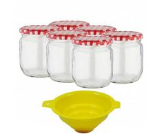 Viva Haushaltswaren - 6 x großes Marmeladenglas / Einmachglas 425 ml mit Deckel, Twist-off Gläser Set rund - als Einweckgläser, Vorratsdosen etc. verwendbar (inkl. Trichter)