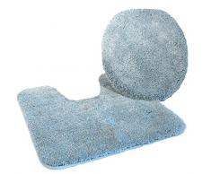 Kinzler J-10052/17 Mikrofaser Bademattenset 2-teilig = WC-Deckelbezug 47x50 cm + Vorleger mit Ausschnitt 50x55 cm, hellblau