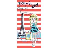 Travel Girl Strandtuch für Kinder, Velours, 100% Baumwolle, 75 x 150 cm, Mehrfarbig