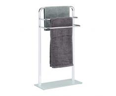 Relaxdays, weiß/Silber Handtuchhalter, Badetuchhalter aus verchromtem Metall, HBT 80x45x20 cm, Handtuchständer 3-armig