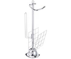 axentia Toilettenpapierhalter freistehend mit Zeitungsständer - Rollenhalter mit Ablage - 3in1 Toilettenpapierständer aus Chrom - Klorollenhalter ohne Bohren