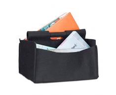 Relaxdays Zeitungskorb aus Filz, H x B x T: 22 x 32 x 29 cm, 2 Fächer, mit Griff, faltbarer Zeitungsständer, schwarz