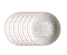 Mäser, Serie Nantes, Teller tief 21 cm, Porzellan Geschirr-Set für 6 Personen, dekoriert in den Farben Grau und Rosa