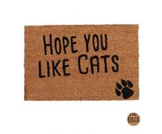 Relaxdays, Natur Fußmatte mit Spruch, Hope You Like Cats, Katzenmotiv, Kokosfasern, Außen & Innen, Fußabtreter 40x60 cm, Standard