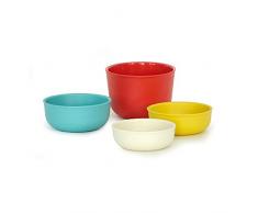 EKOBO Pronto Set 2 Messbecher, Bambus, Lemon, Tomato, White, Lagoon, 9 cm