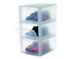 IRIS, 3er-Set Schuhboxen / Aufbewahrungsboxen für Schuhe Drop Front Box, EUDF-M, Kunststoff, transparent, 35,5 x 28 x 18 cm