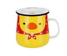 Upstyle Niedlicher Kaffeebecher aus Keramik mit Tiermotiv, Reisebecher mit Deckel und Griff für Wasser, Tee und Kaffee, 320 ml Huhn