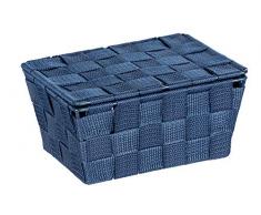 WENKO Aufbewahrungskorb mit Deckel Adria Dunkelblau