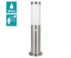 EGLO LED Außen-Wegelampe Helsinki, 1 flammige Außenleuchte inkl. Bewegungsmelder, Sensor-Wegeleuchte aus Edelstahl und Kunststoff, Farbe: Silber, weiß, Fassung: E27, IP44