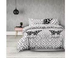 AmeliaHome 3tlg Bettwäsche 160x200 cm mit 2 Kissenbezügen 70x80 cm Schmetterling Microfaser Reißverschluss Basic Collection Feel Free grau weiß schwarz