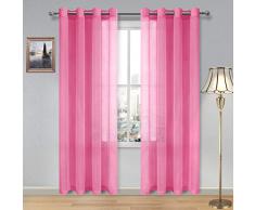 DWCN Vorhang, Leinenoptik, halbtransparent, Ösenvorhang, Voile, durchscheinend, 2 Stück 52x108 hot pink